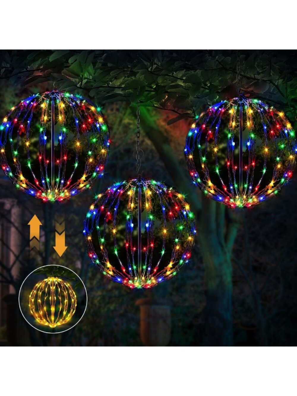Color-Changeable 12" Christmas Light Balls - 3 Pack Holiday Decor Spheres
